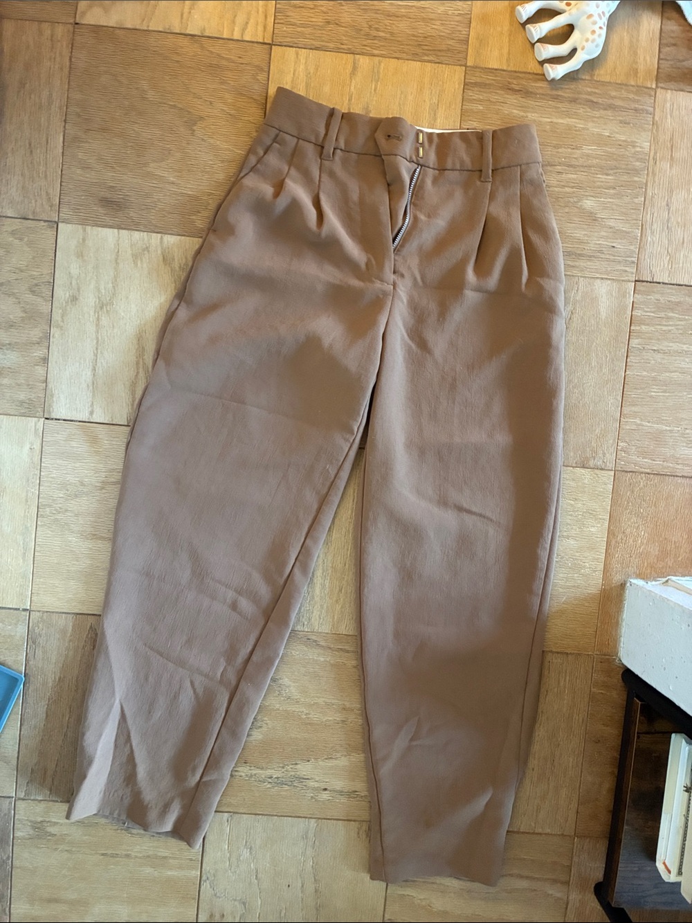 Aritzia Tan High-Waist Pleated Straight Pants